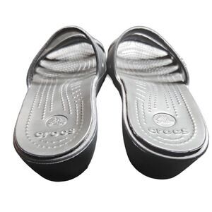 CROCS RHONDA Size 6 Black Strappy Wedge Slip On Sandals; Preloved